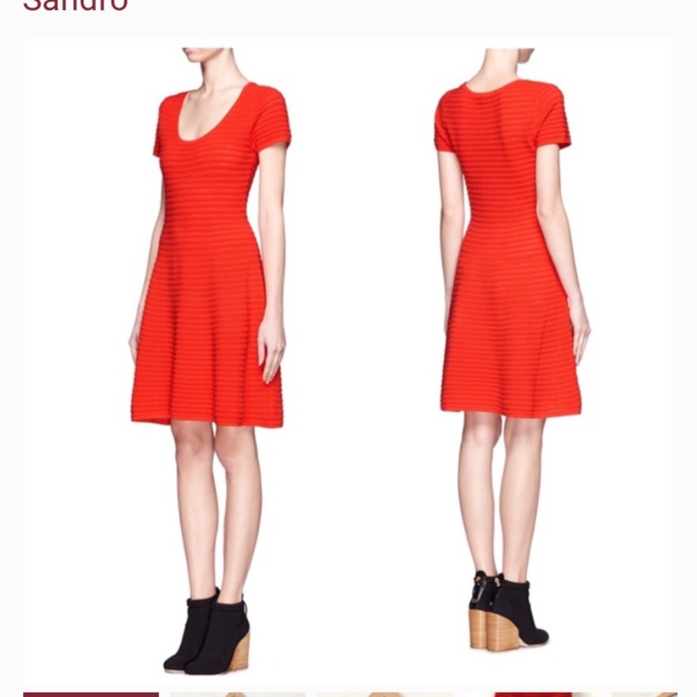 Sandro Paris Rififi Red Knit perforated short sleeve Fit and Flare Dress 1 US 4